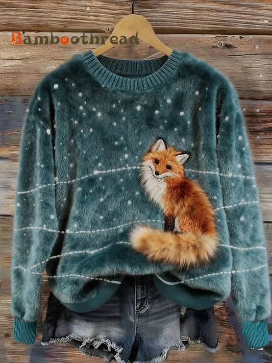 Women’s Retro Animal Christmas Art Print Casual Comfort Flannel Top A / S