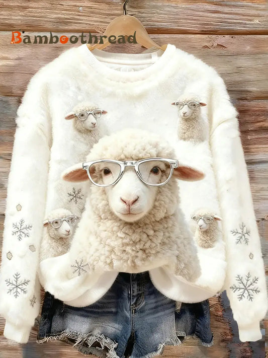 Women’s Retro Animal Christmas Art Print Casual Comfort Flannel Top A / S