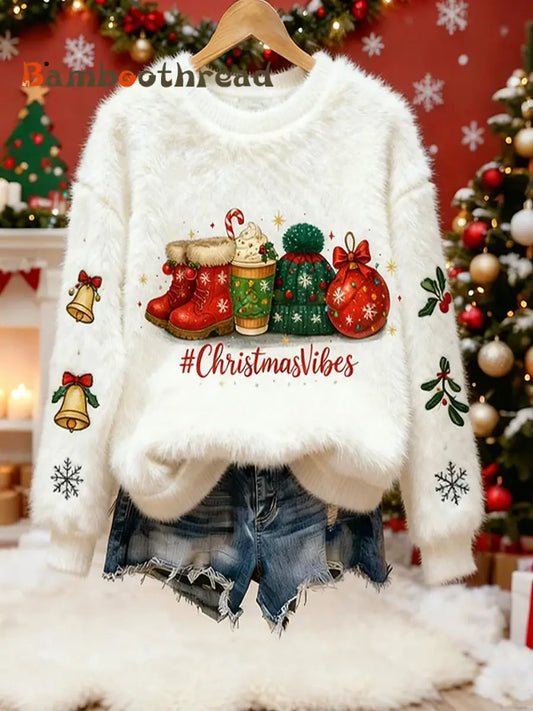 Women’s Retro Animal Christmas Art Print Casual Comfort Flannel Top A / S