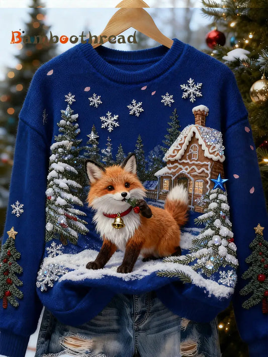 Women’s Retro Animal Christmas Art Print Casual Flannel Top A / S