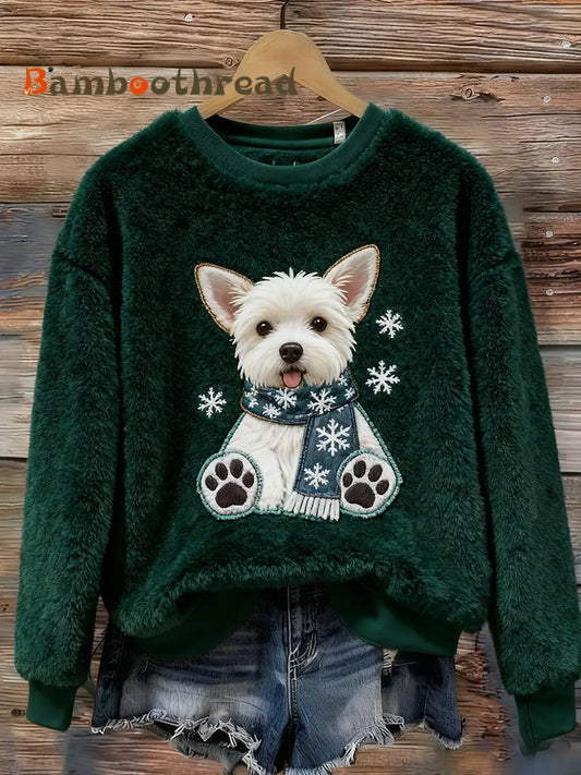 Women’s Retro Animal Christmas Art Print Casual Flannel Top A / S