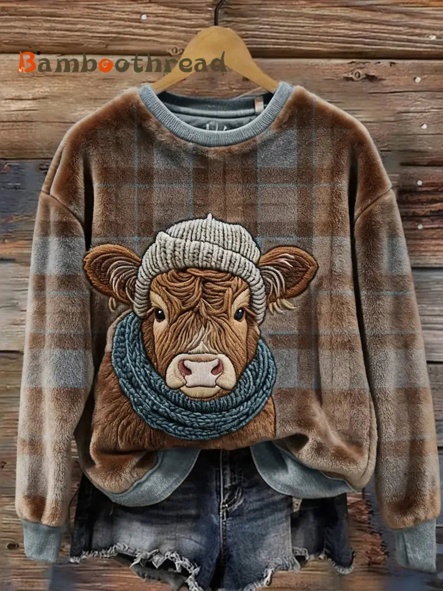 Women’s Retro Animal Christmas Art Print Casual Flannel Top A / S