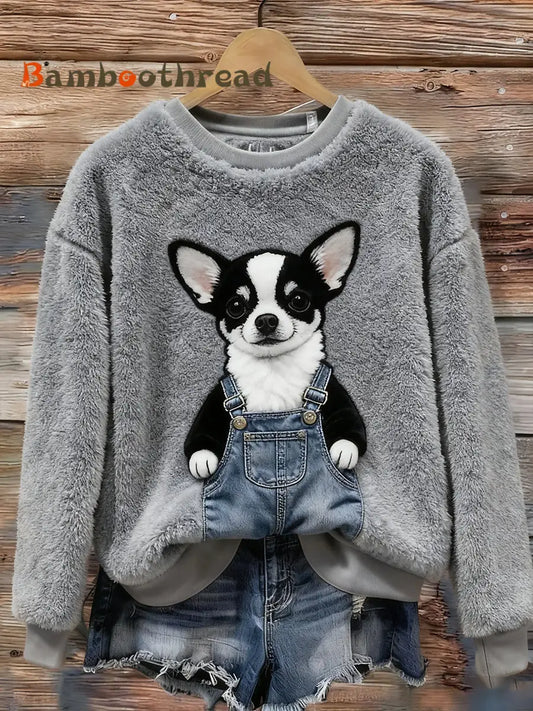 Women’s Retro Animal Christmas Art Print Casual Flannel Top A / S