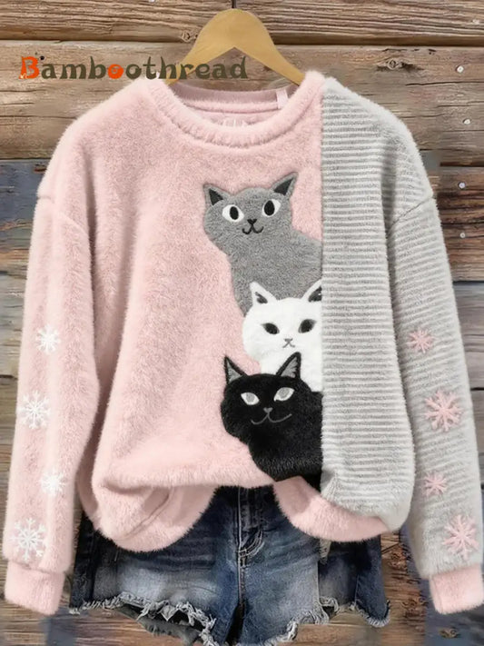 Women’s Retro Animal Christmas Art Print Casual Flannel Top A / S