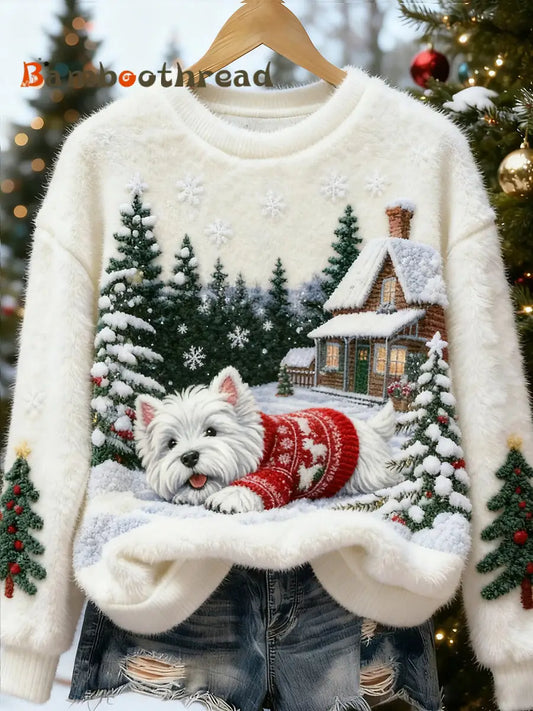 Women’s Retro Animal Christmas Art Print Casual Flannel Top A / S