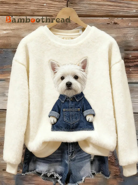 Women’s Retro Animal Christmas Art Print Casual Flannel Top A / S