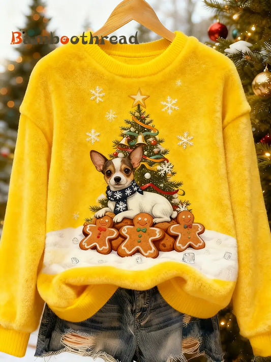 Women’s Retro Animal Christmas Art Print Casual Flannel Top A / S