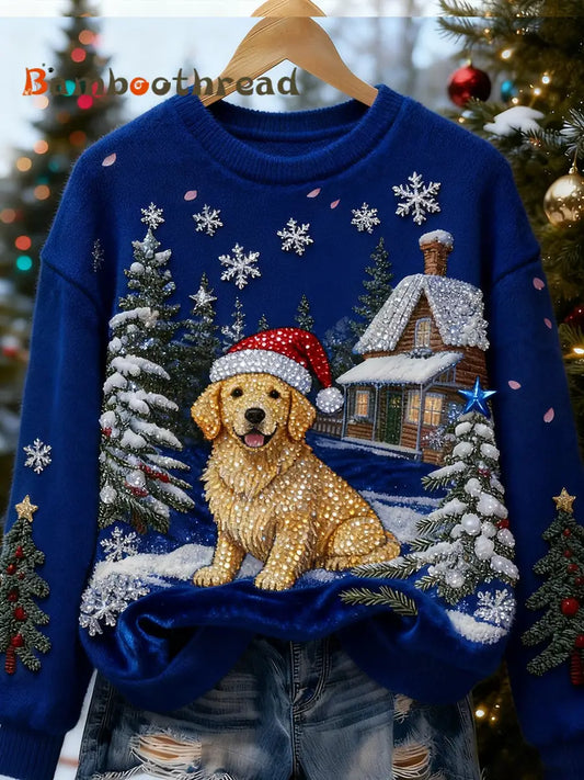 Women’s Retro Animal Christmas Art Print Casual Flannel Top A / S