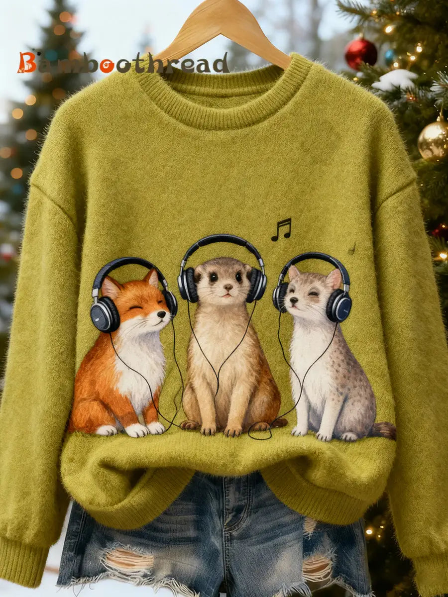 Women’s Retro Animal Christmas Art Print Casual Flannel Top A / S