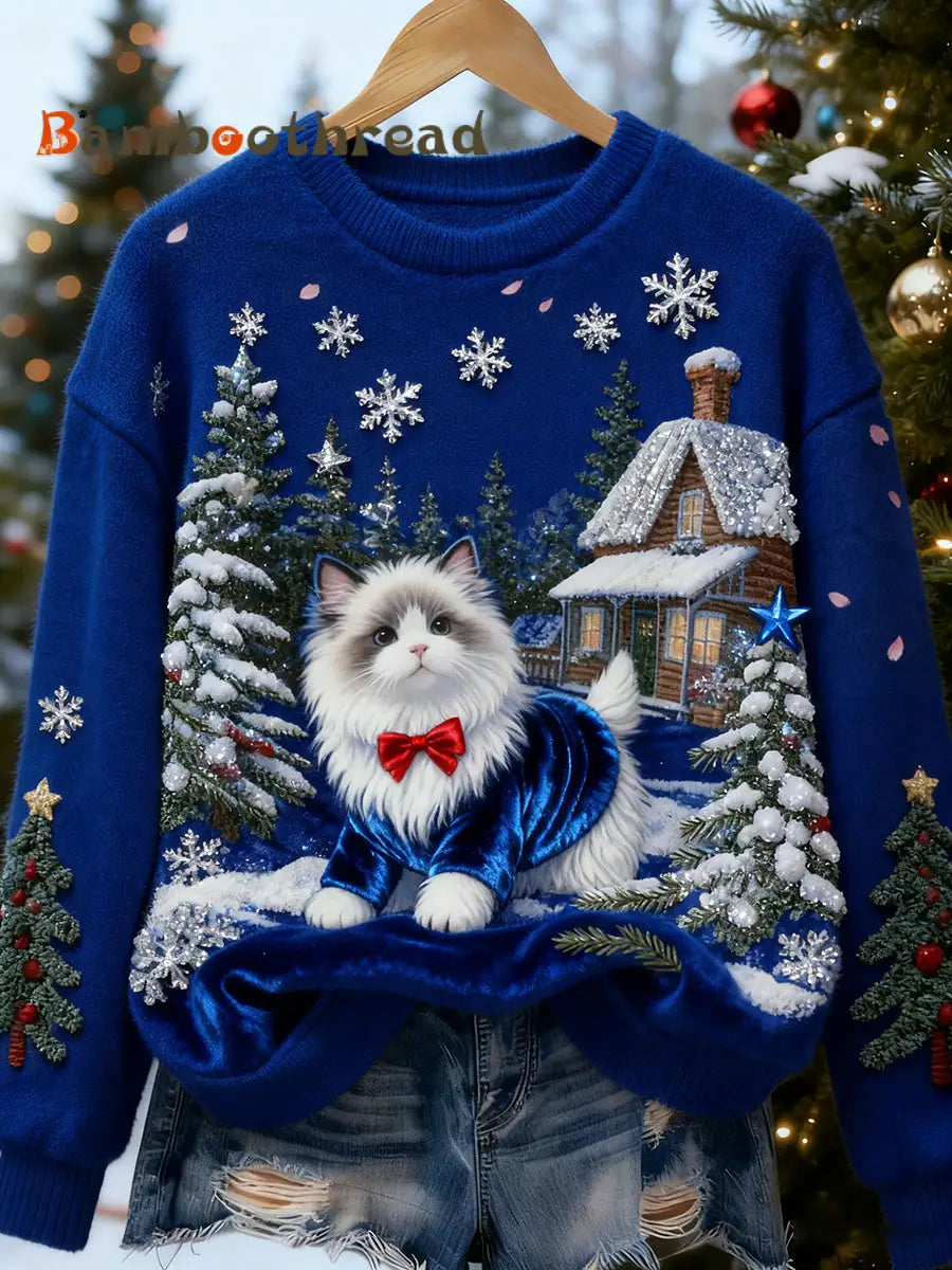 Women’s Retro Animal Christmas Art Print Casual Flannel Top A / S