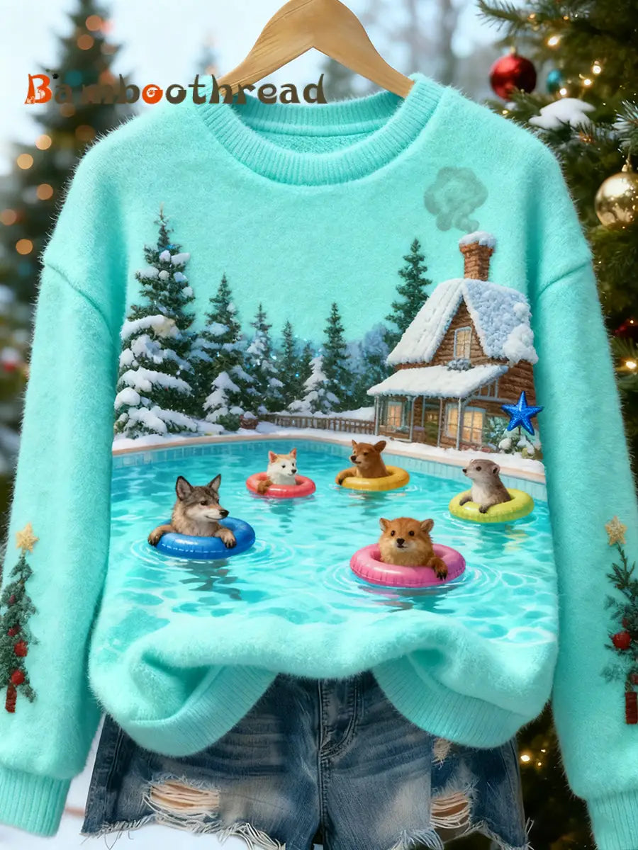 Women’s Retro Animal Christmas Art Print Casual Flannel Top A / S