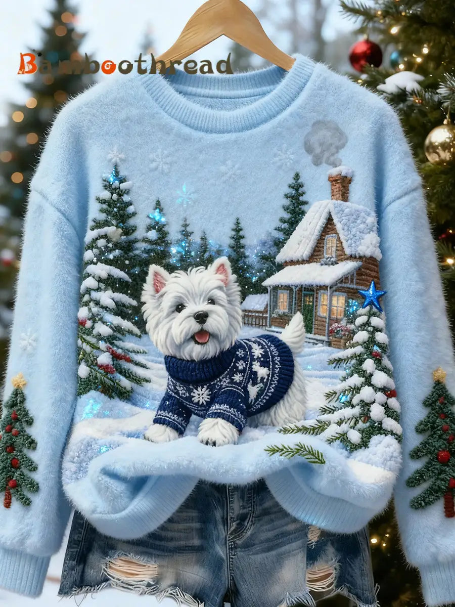 Women’s Retro Animal Christmas Art Print Casual Flannel Top A / S