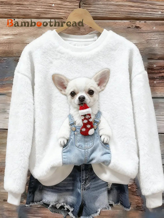 Women’s Retro Animal Christmas Art Print Casual Flannel Top A / S