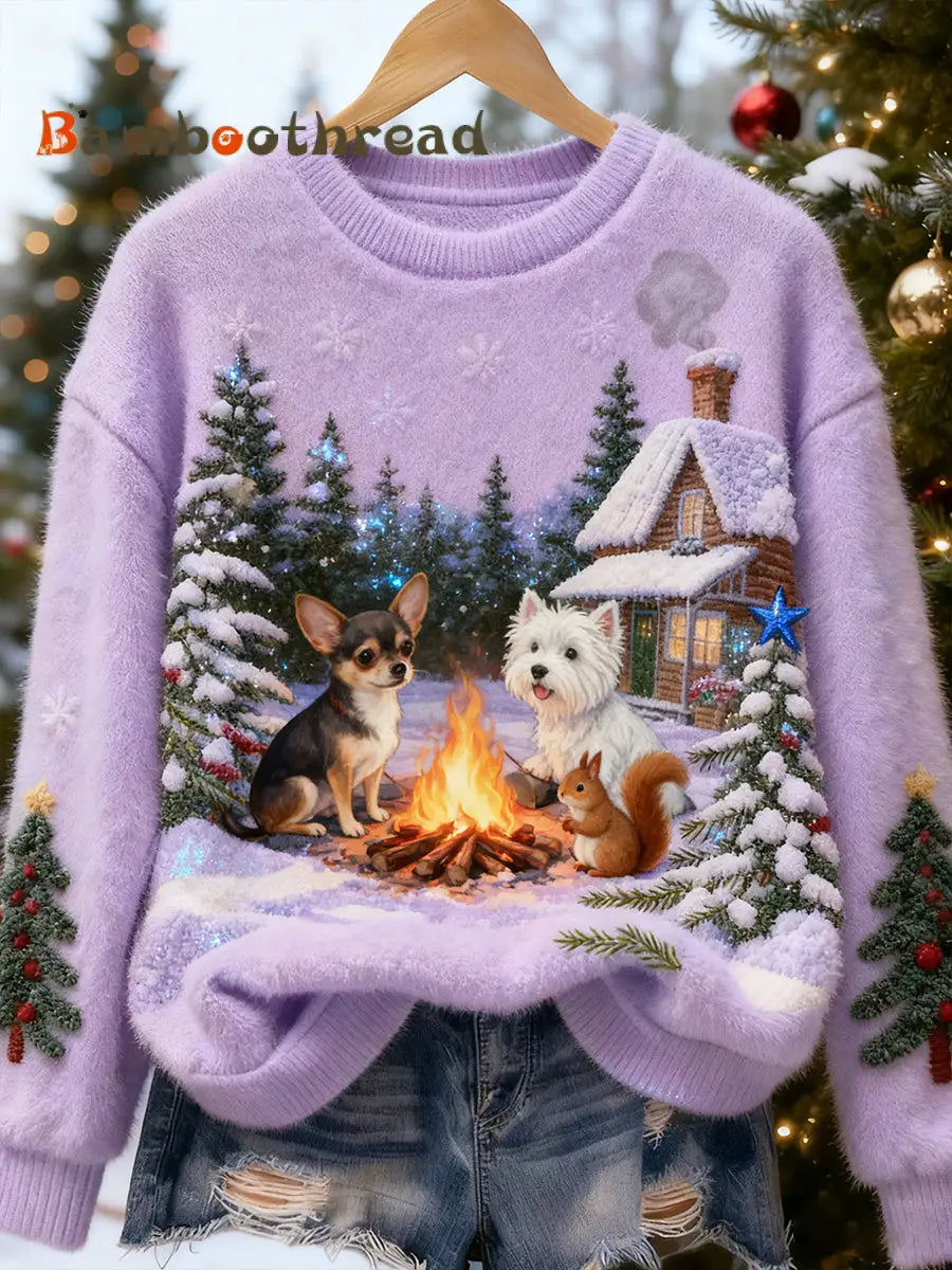 Women’s Retro Animal Christmas Art Print Casual Flannel Top A / S