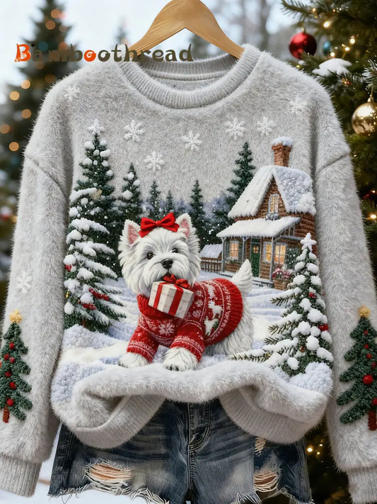 Women’s Retro Animal Christmas Art Print Casual Flannel Top A / S