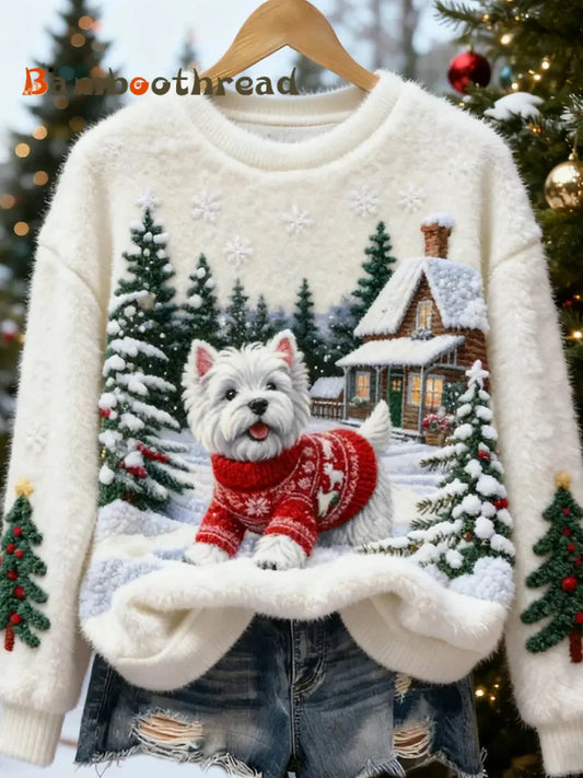 Women’s Retro Animal Christmas Art Print Casual Flannel Top A / S