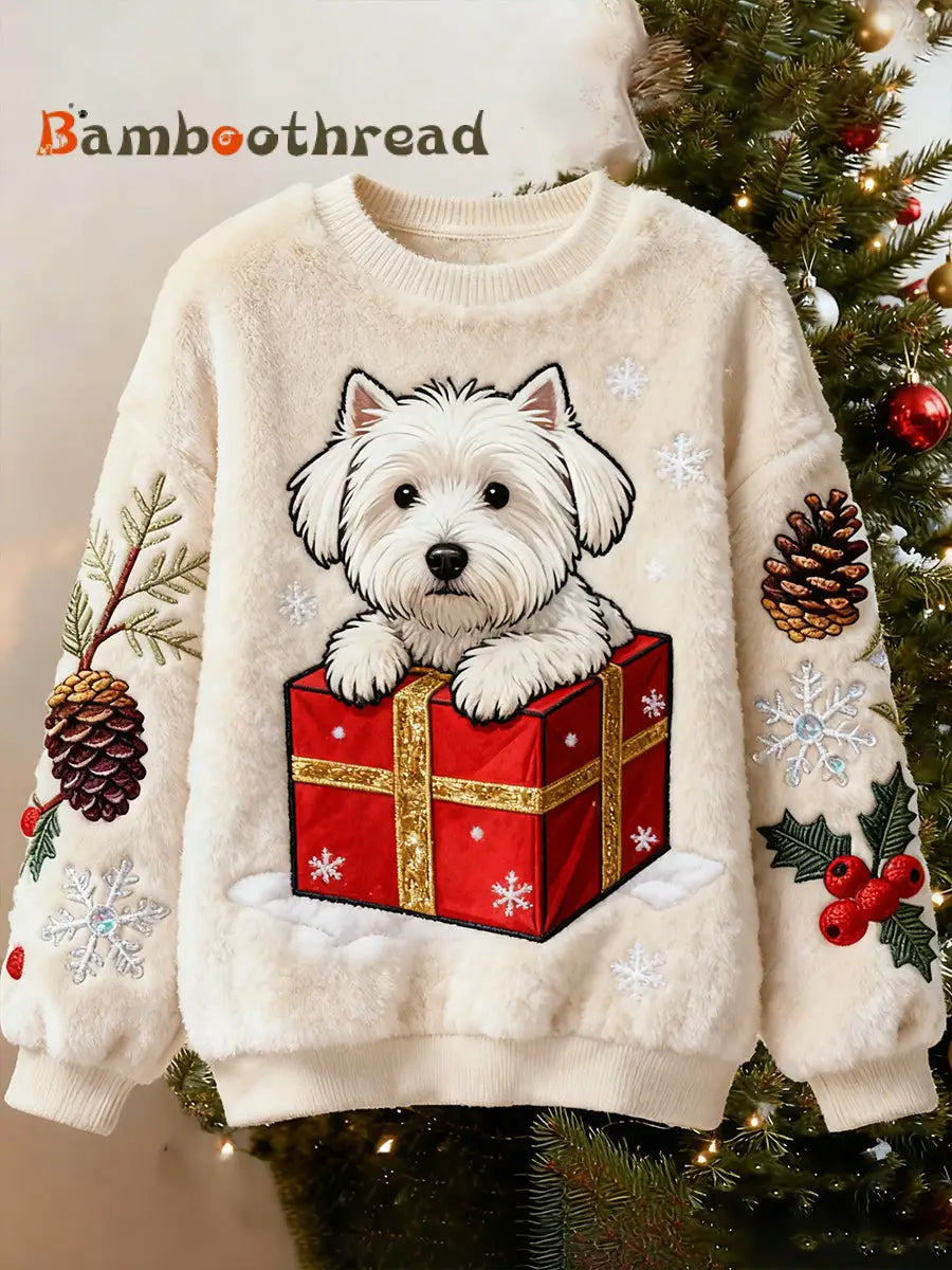 Women’s Retro Animal Christmas Art Print Casual Flannel Top A / S