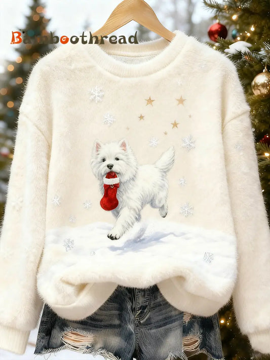 Women’s Retro Animal Christmas Art Print Casual Flannel Top A / S