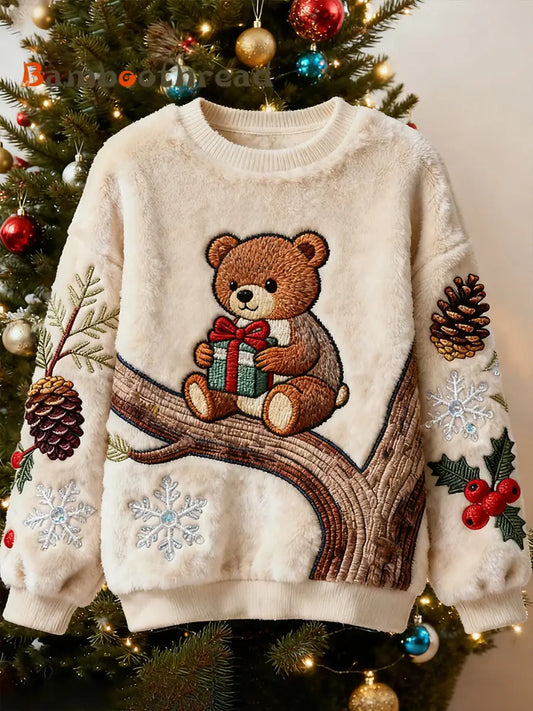 Women’s Retro Animal Christmas Art Print Casual Flannel Top A / S