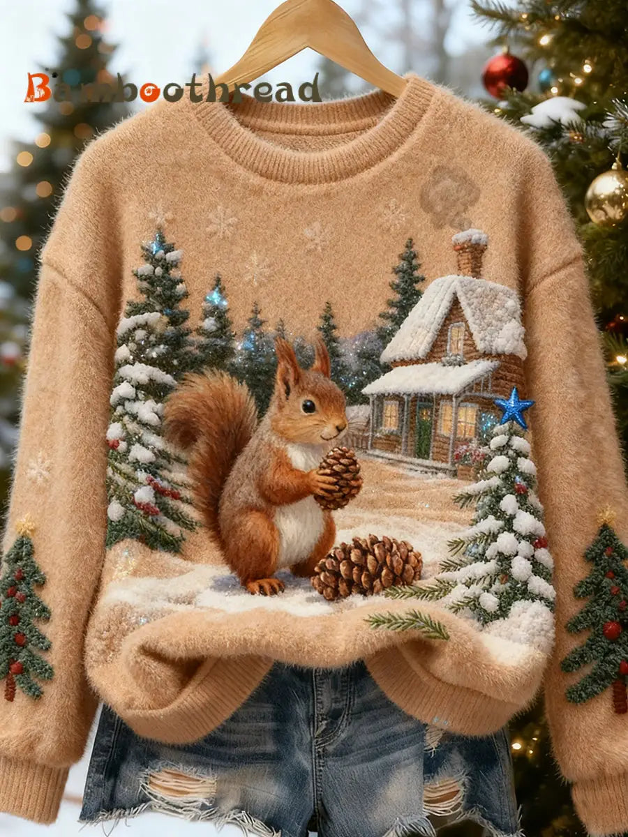 Women’s Retro Animal Christmas Art Print Casual Flannel Top A / S