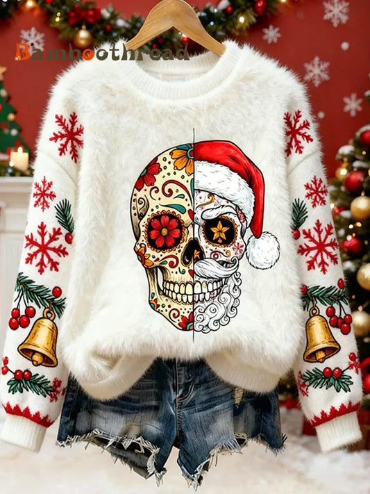 Women’s Retro Animal Christmas Art Print Casual Flannel Top A / S