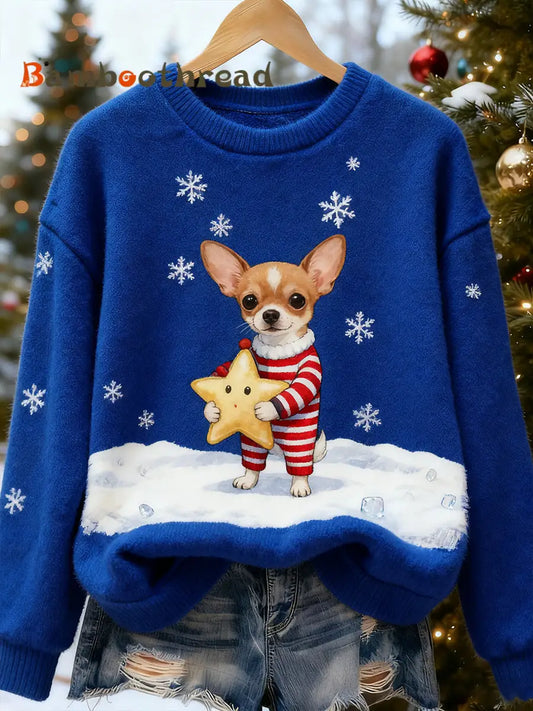 Women’s Retro Animal Christmas Art Print Casual Flannel Top A / S