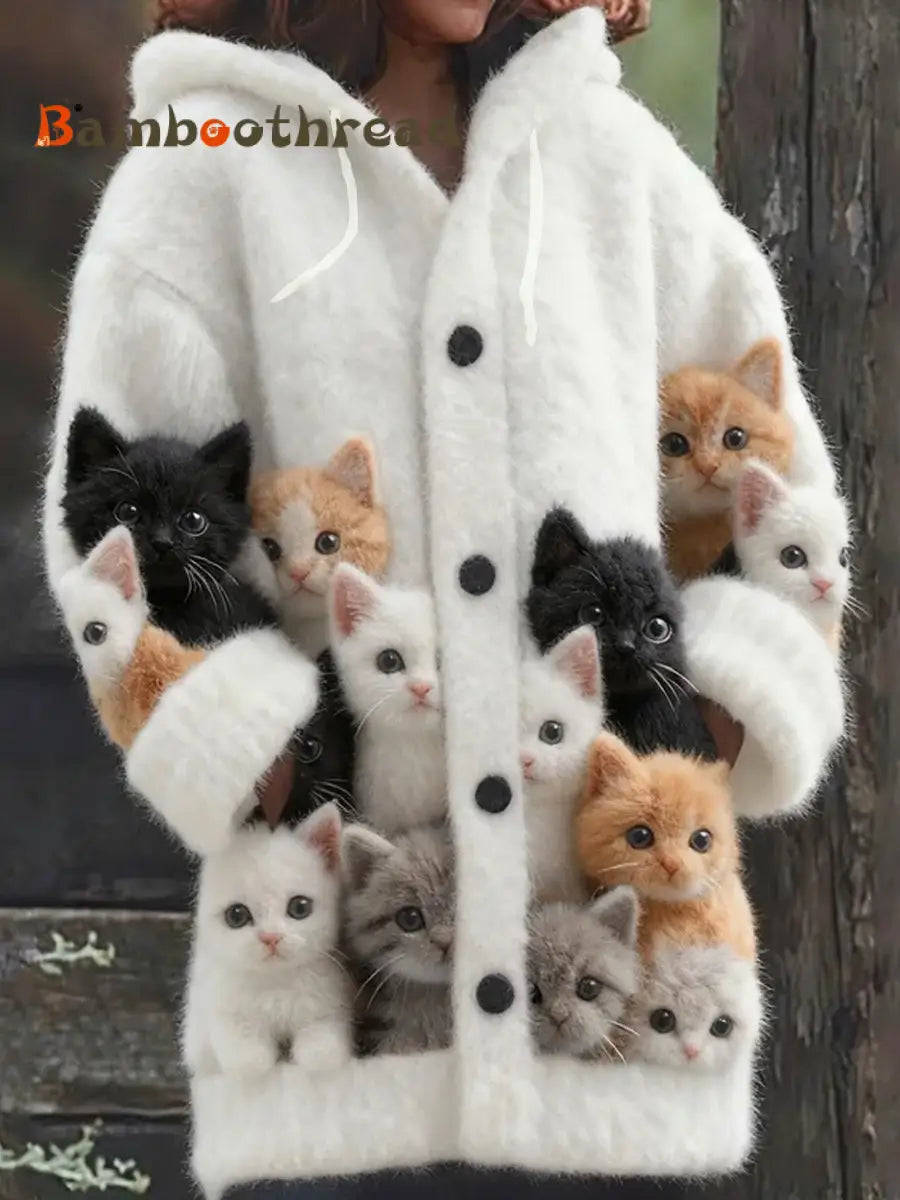 Women’s Retro Animal Print Casual Comfort Knitted Hooded Cardigan A / S