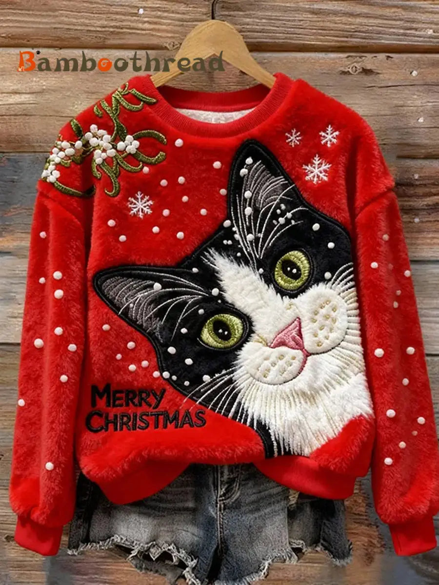 Women’s Retro Christmas Animal Art Print Comfortable Flannel Casual Sweater A / S