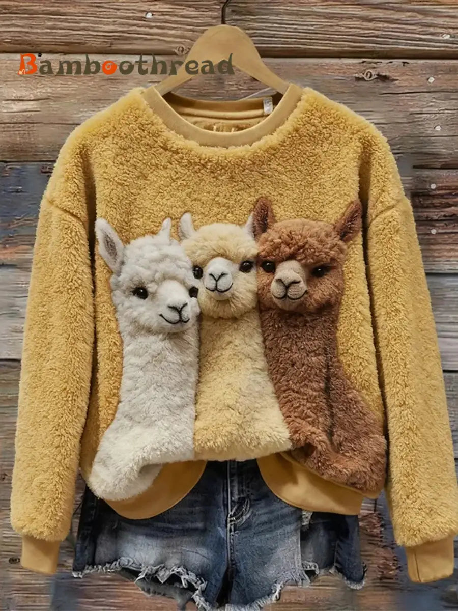 Women’s Retro Christmas Animal Art Print Comfortable Flannel Casual Sweater A / S