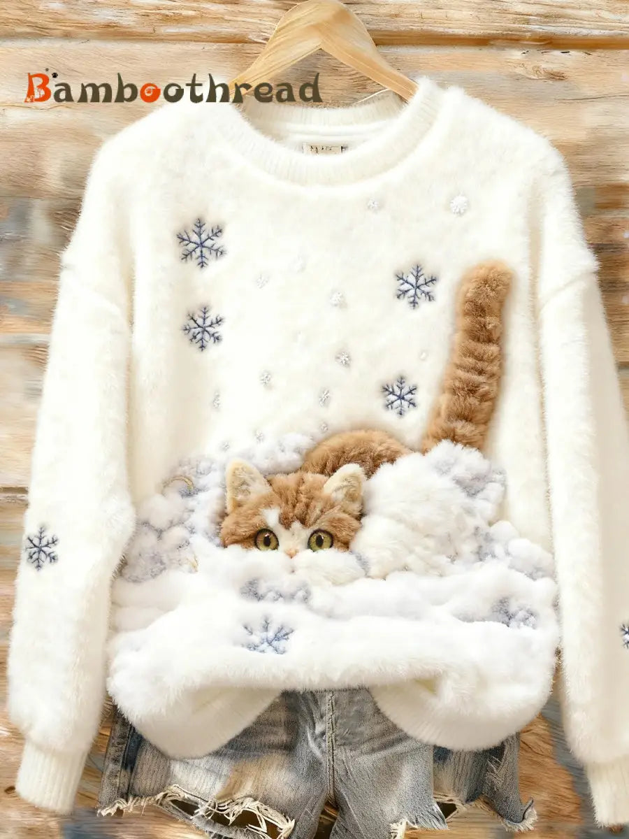 Women’s Retro Christmas Animal Art Print Comfortable Flannel Casual Sweater A / S