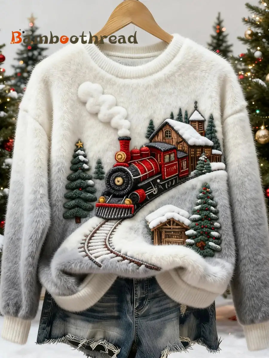 Women’s Retro Christmas Animal Art Print Comfortable Flannel Sweatshirt A / S