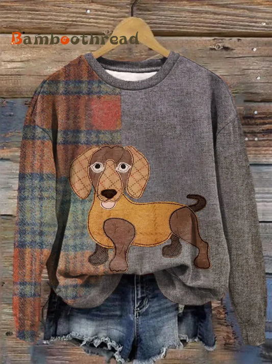 Women’s Retro Plaid Dachshund Print Dog Mom Dog Lovers Gift Sweatshirt As picture / S