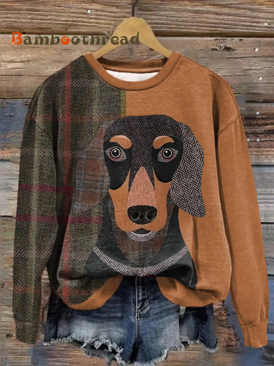 Women’s Retro Plaid Dachshund Print Dog Mom Dog Lovers Gift Sweatshirt Brown / S