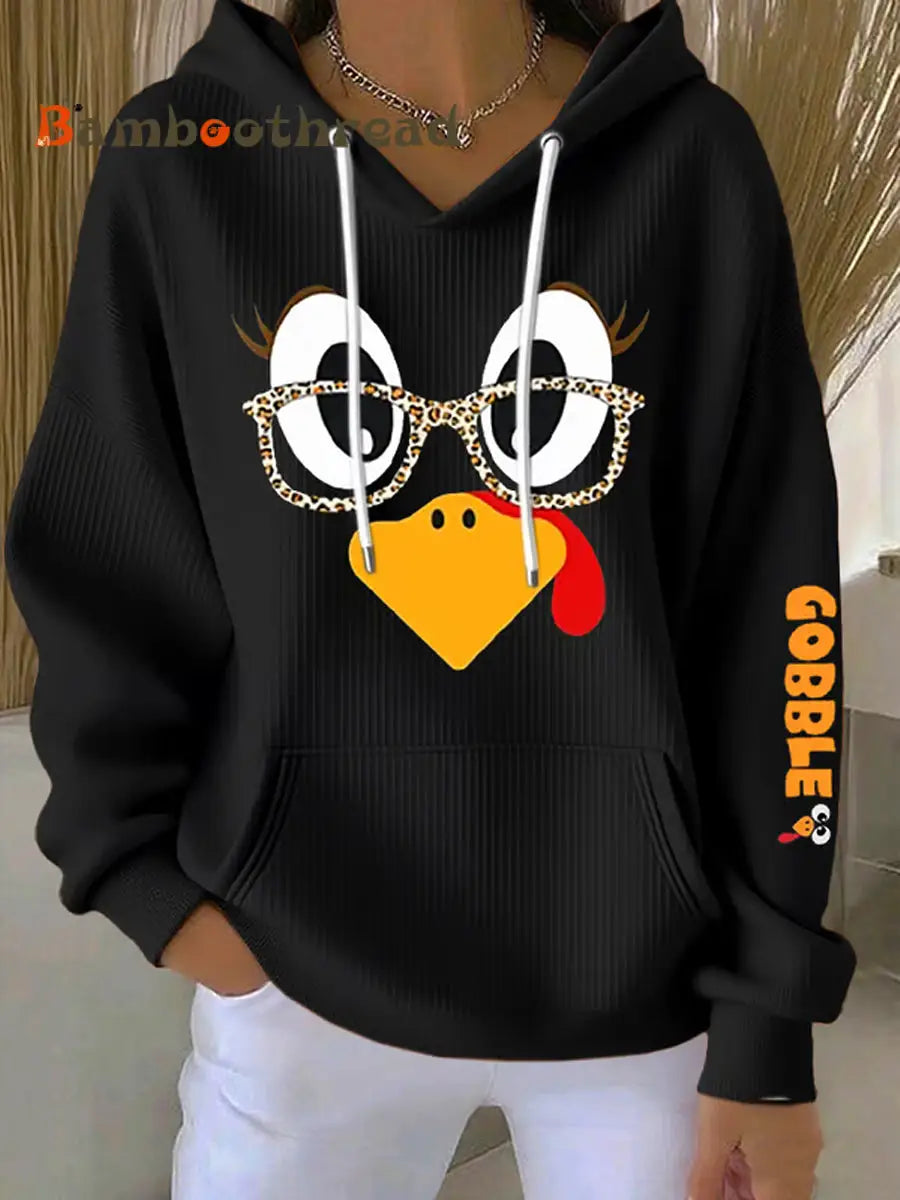 Women’s Retro Thanksgiving GOBBLE Print Hoodie Black / S