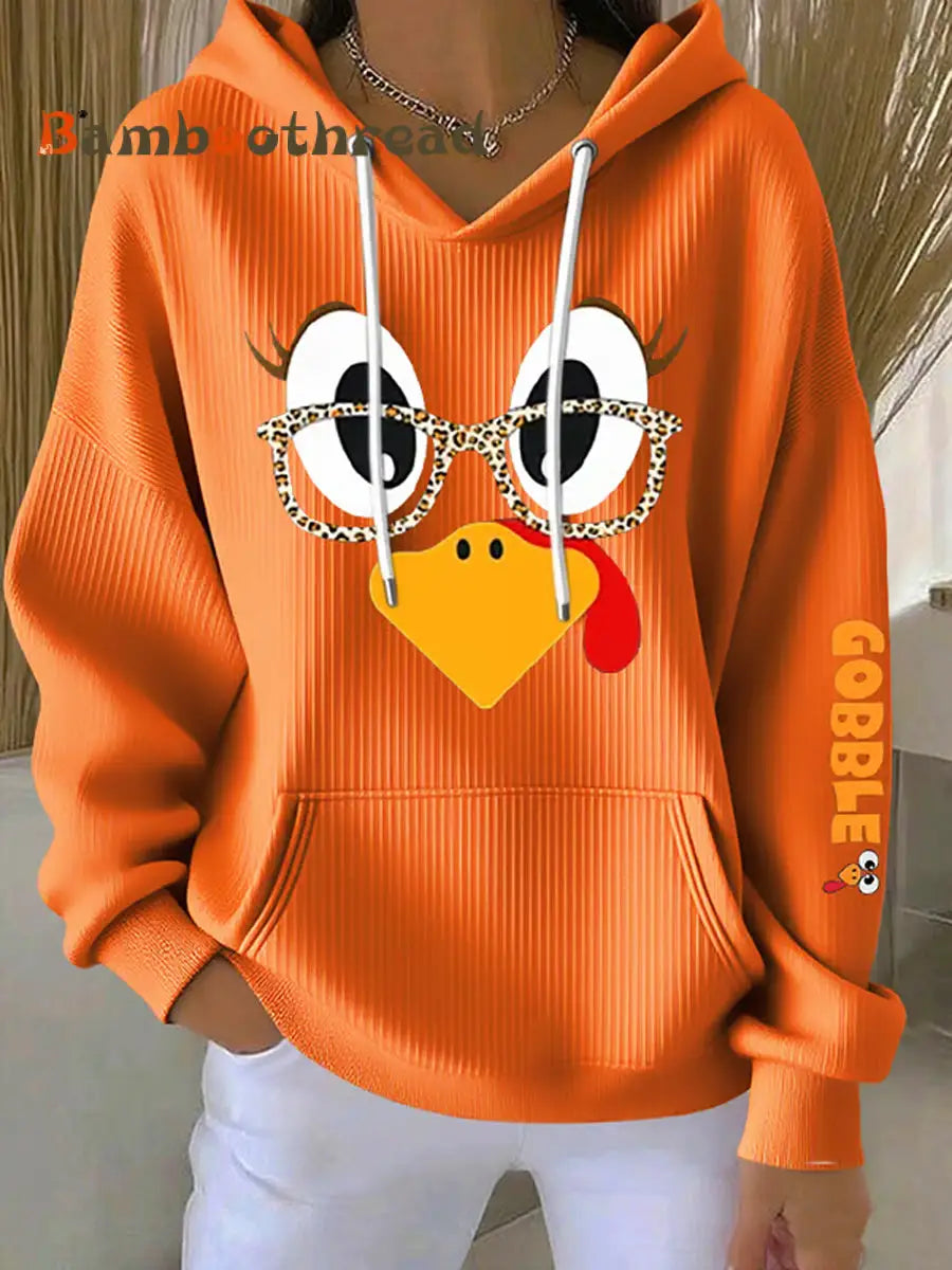 Women’s Retro Thanksgiving GOBBLE Print Hoodie Orange / S
