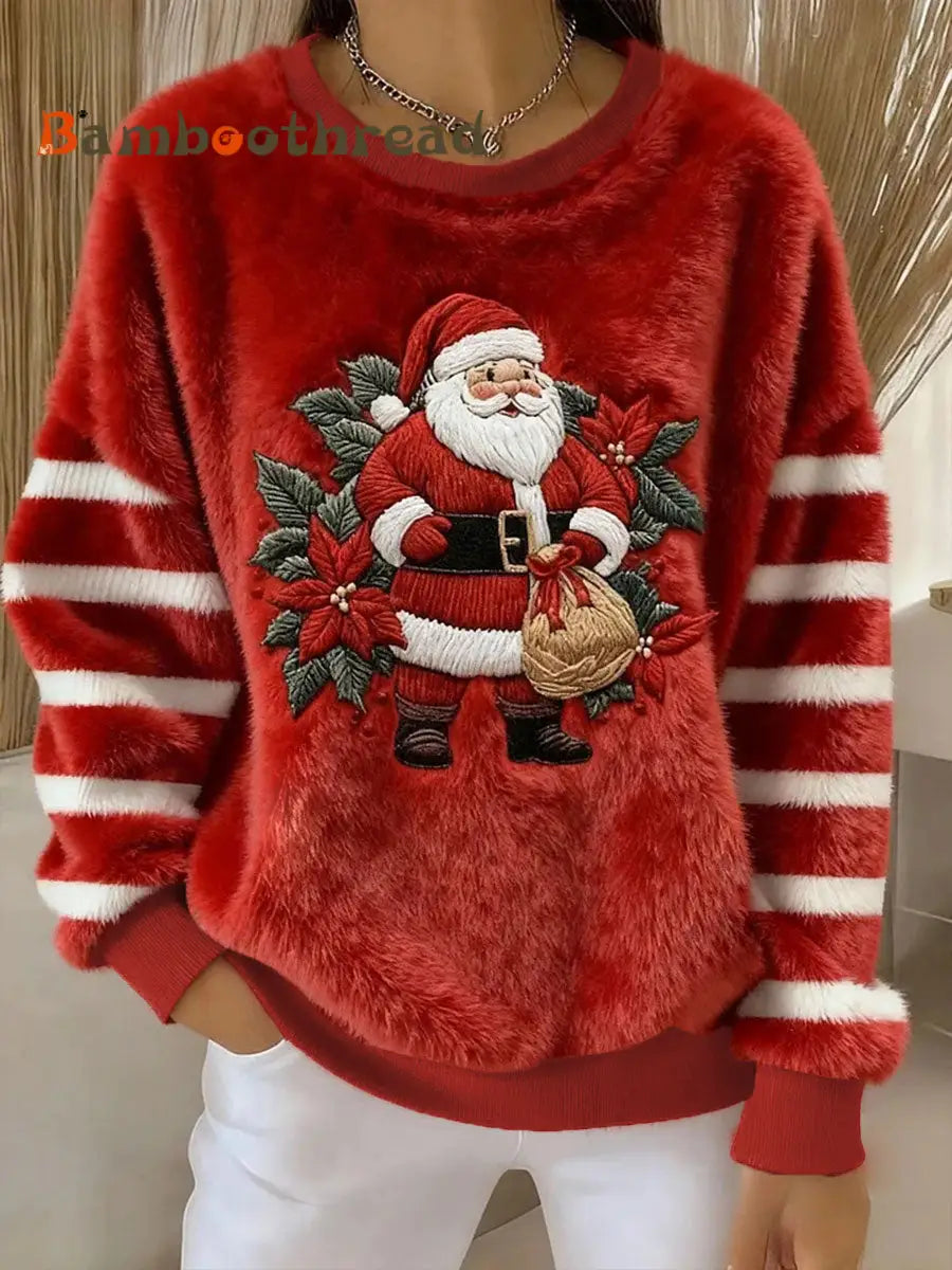 Women’s Santa Claus Print Casual Top Red / S