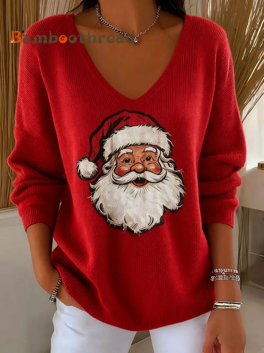 Women’s Santa Claus Print Casual Top Red / S
