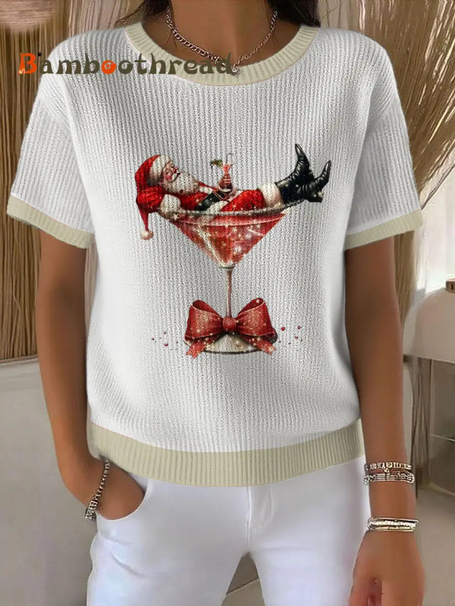 Women’s Santa Claus Printed Sweater White / S