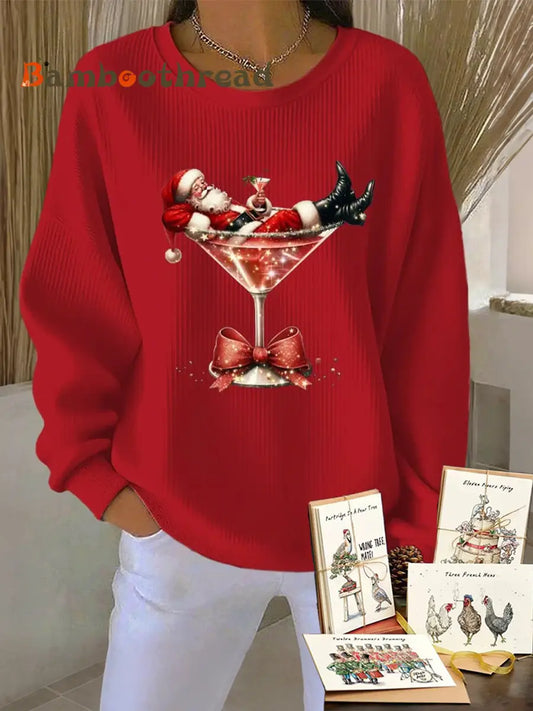 Women’s Santa Claus Printed Tops Red + Freebies / S