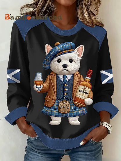 Women’s Scottish Flag West Highland White Terrier Print Patchwork Top Black / S