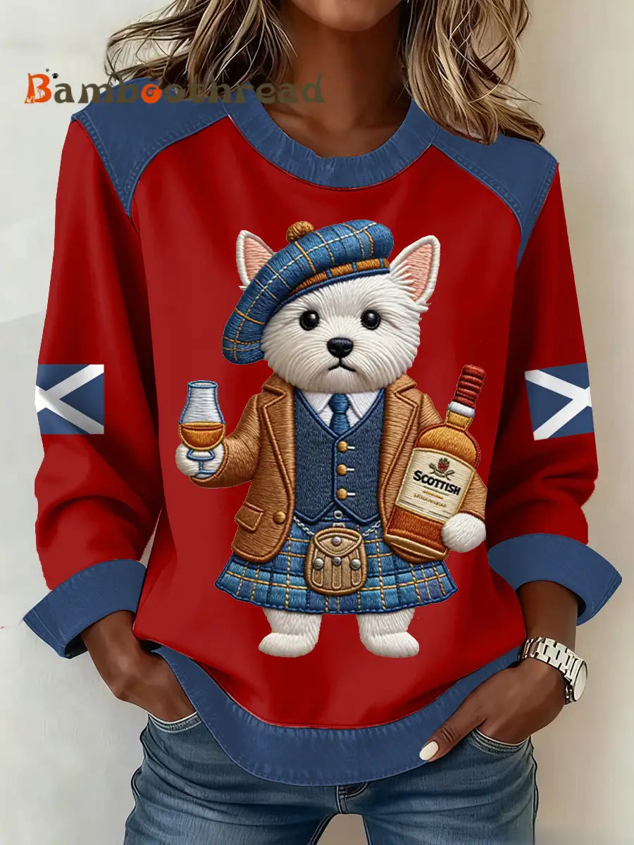 Women’s Scottish Flag West Highland White Terrier Print Patchwork Top Red / S