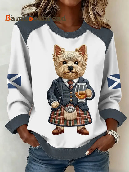 Women’s Scottish Flag West Highland White Terrier Print Patchwork Top White / S