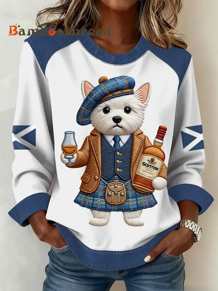 Women’s Scottish Flag West Highland White Terrier Print Patchwork Top White / S