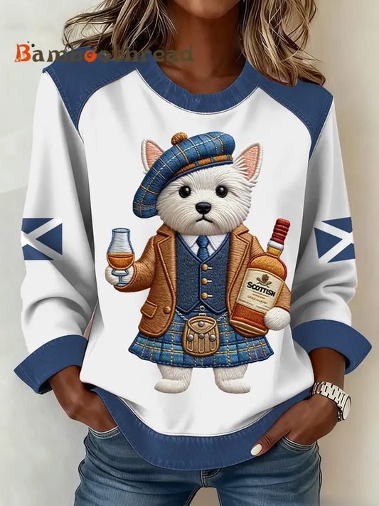 Women’s Scottish Flag West Highland White Terrier Print Patchwork Top White / S