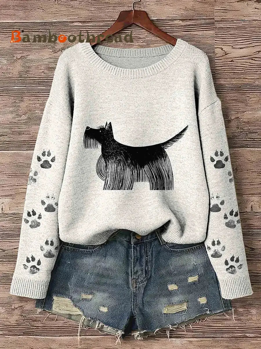 Women’s Scottish Terrier Dog Art Print Pullover Sweater Beige / S