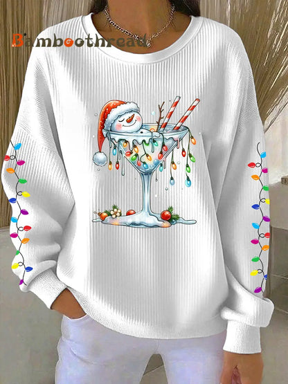 Women’s Snowman Wine Glass Print Casual Sweatshirt White / S