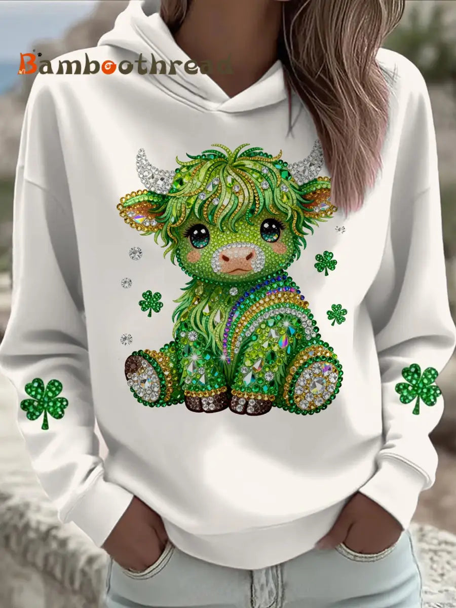 Women’s St. Patrick’s Day Highland Cow Hoodie White / S