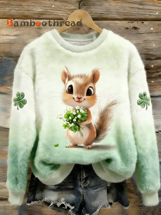 Women’s St.patrick’s Day Lucky Animals Flannel Hoodie As picture / S