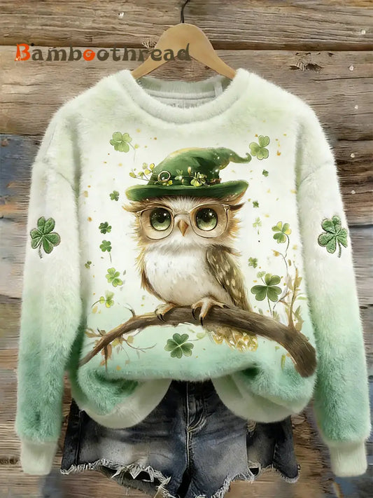 Women’s St.patrick’s Day Lucky Animals Flannel Hoodie As picture / S