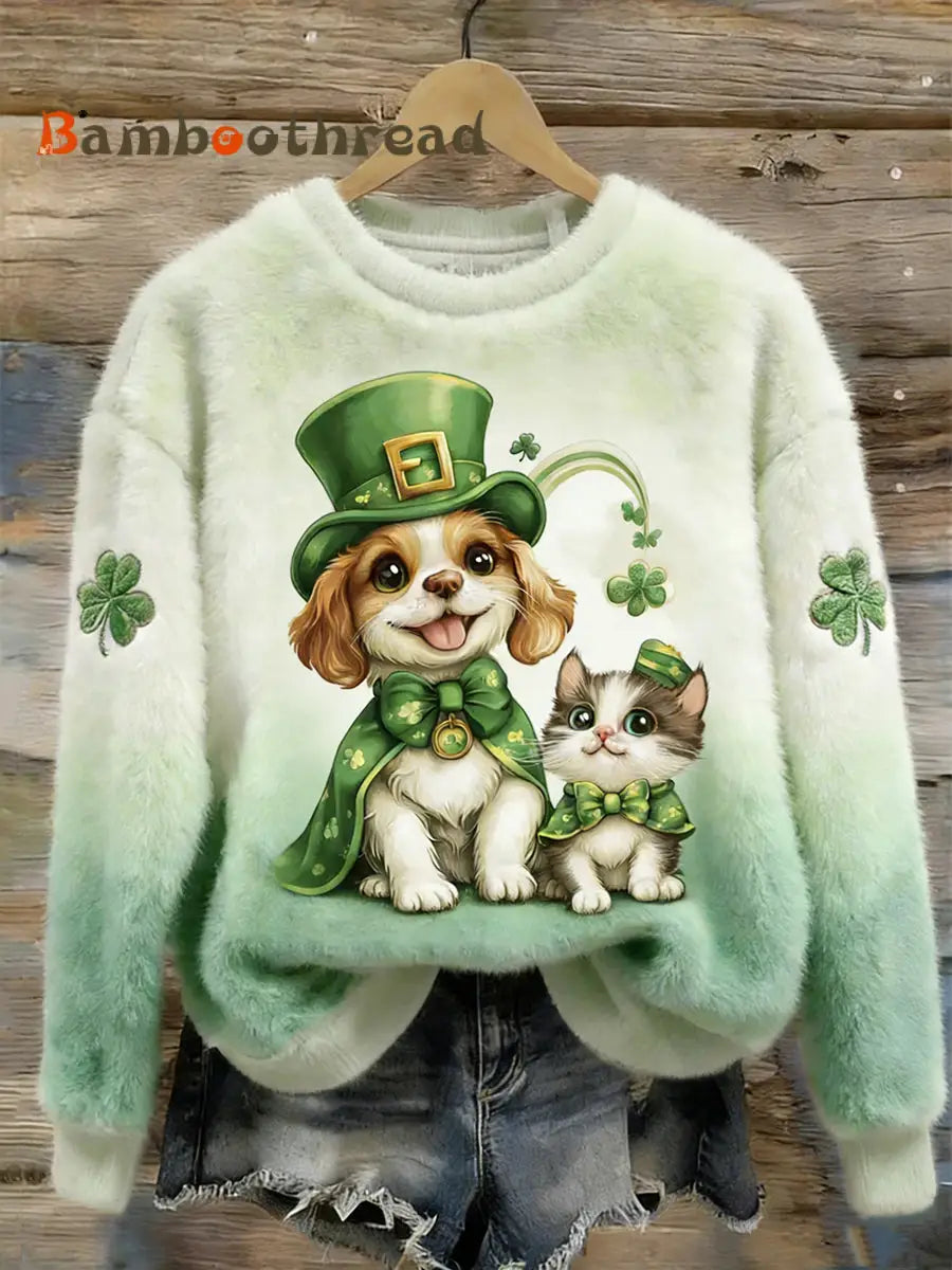 Women’s St.patrick’s Day Lucky Animals Flannel Hoodie As picture / S